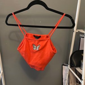 Forever 21 red butterfly cropped camisole